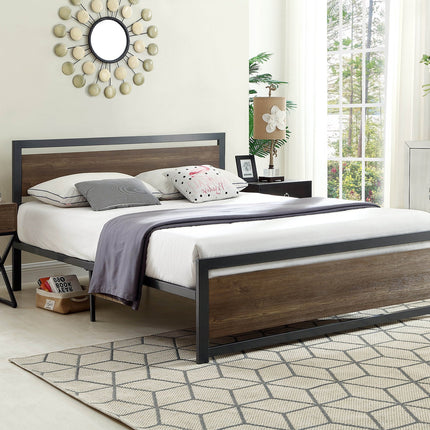 Brand Wood Panel w/Gun Grey Metal Frame Bed