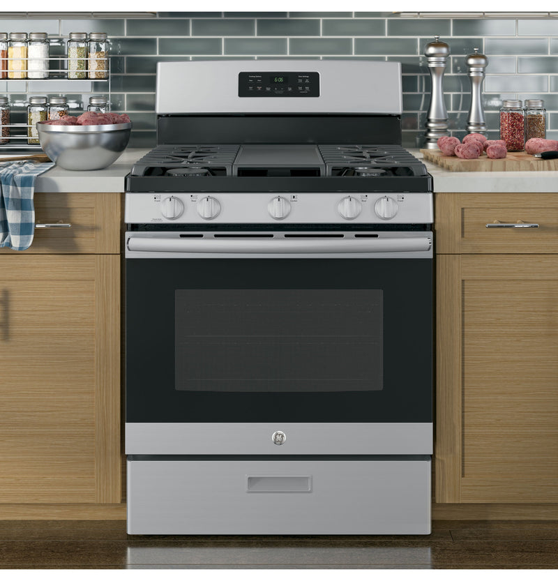 GE® 30" Stainless Steel Freestanding Natural Gas Range