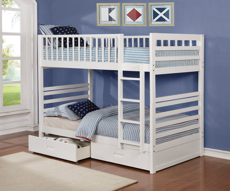 Harry Single/Single Bunk Bed With Storage White