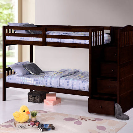 Single/Single Bunk Bed with Right Hand Facing Stairs and  Storage Expresso