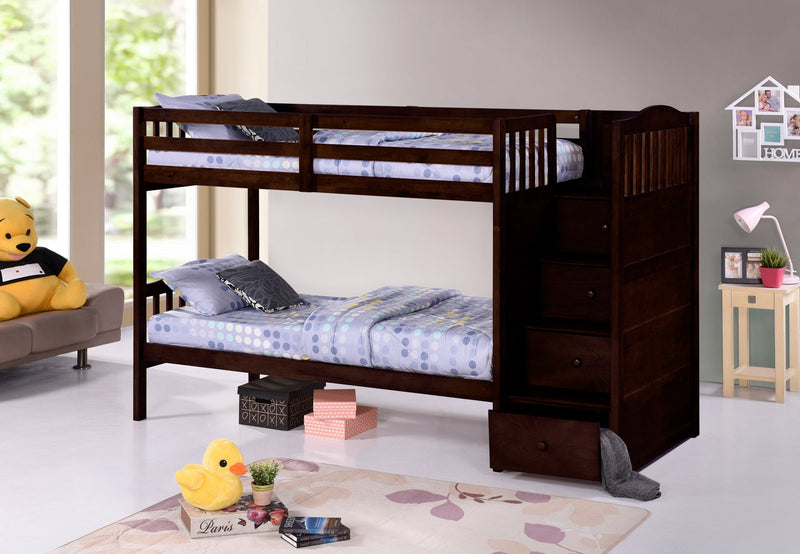 Single/Single Bunk Bed with Right Hand Facing Stairs and  Storage Expresso