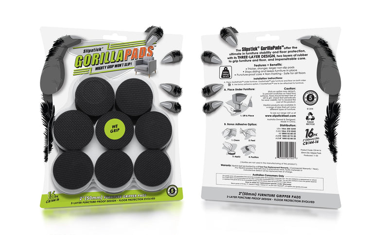 2" GorillaPads Round Gripper Pads Black