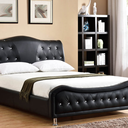 Greta Bed Black PU Upholstered Bed with Jewels