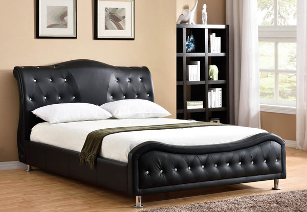 Greta Bed Black PU Upholstered Bed with Jewels