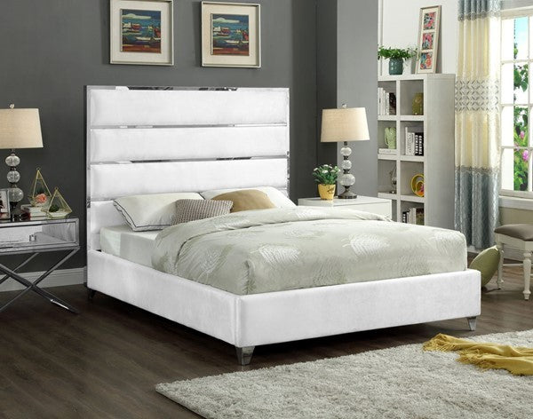 Clara Velvet Upholstered Bed w/Chrome Accents