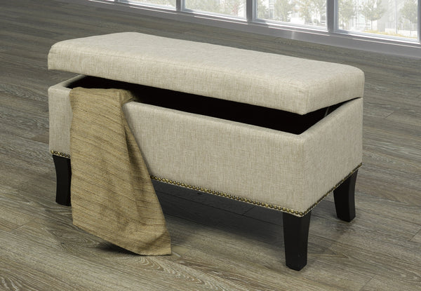 Beige Storage Bench with Nail Head detail