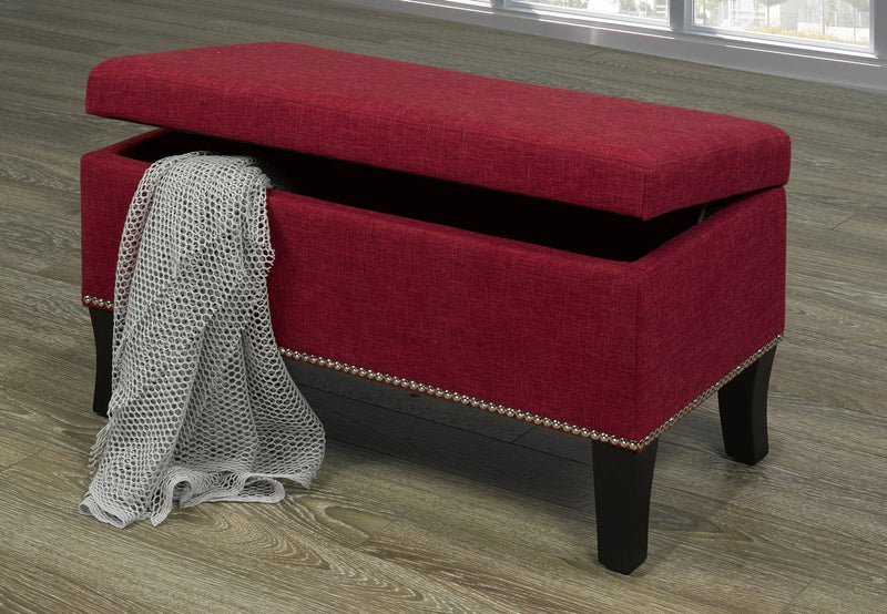 Red Storage Bench with Nail Head detail