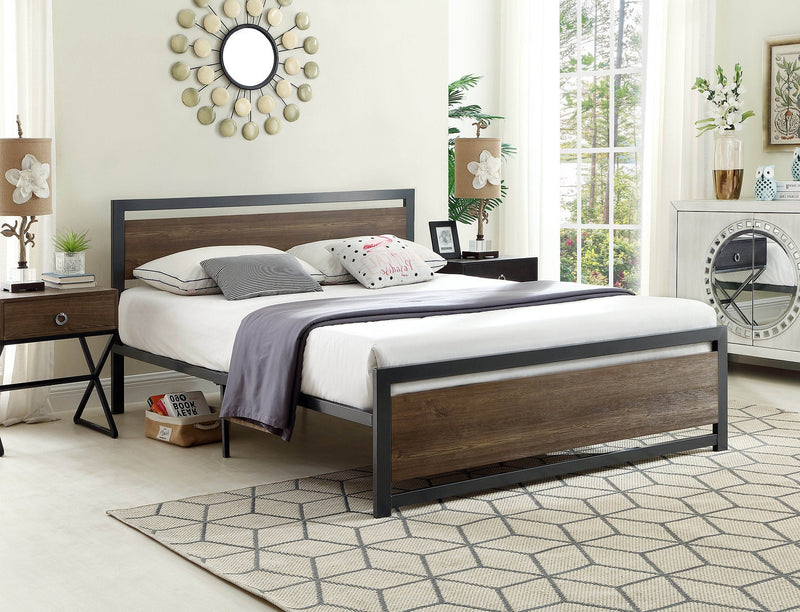 IFDC IF-5261 Brand Wood Panel w/ Gun Metal Grey Frame Bed