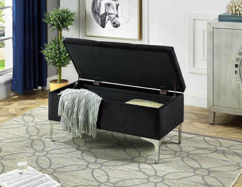 Black Velvet Storage Bench Open