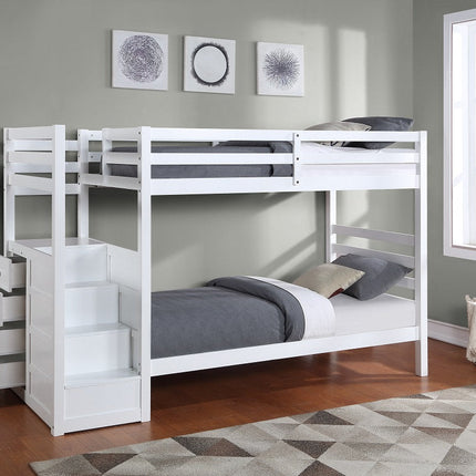 Maddy Single/Single Bunk Bed w/LHF Stairs White